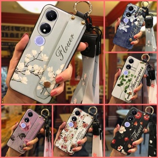 cute Wrist Strap Phone Case For Honor Play40 5G Flower Original Silicone Kickstand Wristband Soft Case Back Cover Durable