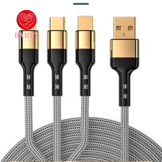 Barry 3 in 1 สายชาร์จโทรศัพท์มือถือ USB C 5A 5A 3 in 1 1.2 ม. 2 ม. ชาร์จเร็ว ถ่ายโอนข้อมูล