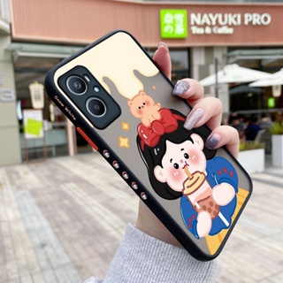 เคสโทรศัพท์มือถือแบบแข็ง ใส กันกระแทก ลายการ์ตูนเด็กผู้หญิงชานม มีลายด้านข้าง สําหรับ OPPO A96 A57 2022 A77 2022 A57s A57e A77s