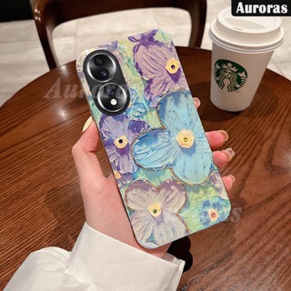 เคสโทรศัพท์มือถือ ซิลิโคนนิ่ม กันกระแทก ลายภาพวาดสีน้ํามัน รูปดอกไม้ สีฟ้า สําหรับ Honor 90 Pro Honor 90 Pro