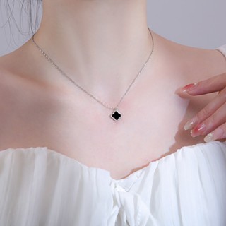 สร้อยคอโซ่เงินแท้ S925 จี้ใบโคลเวอร์สี่แฉก เรียบง่าย เครื่อง…