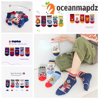 Oceanmapdz 5 คู่ เด็ก สไปเดอร์แมน ถุงเท้า, Hulk Thor กัปตันอเมริกา เด็ก ถุงเท้ามาร์เวล, ถุงเท้าสั้น น่ารัก ผ้าฝ้าย เด็ก ร้านขายชุดชั้นใน กลางแจ้ง