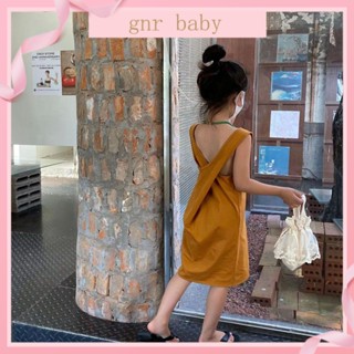 🍎GNR BABY🍊ชุดเดรสกระโปรง สําหรับเด็กผู้หญิง อายุ 3-12 ปี สีฟักทอง สไตล์เกาหลี