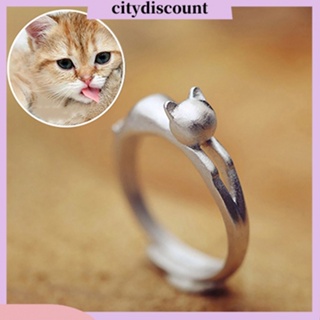 &lt;citydiscount&gt; แหวนชุบเงิน รูปแมวน่ารัก แบบเปิด ปรับได้ ของขวัญคริสต์มาส แฟชั่นสําหรับผู้หญิง