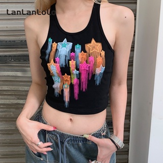 Lanlanlolo เสื้อสายเดี่ยวลําลอง พิมพ์ลายกราฟฟิติ แฟชั่นสําหรับสตรี 2023