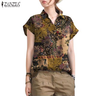 Zanzea เสื้อเชิ้ตแขนสั้น พิมพ์ลายดอกไม้ สไตล์เกาหลี สําหรับผู้หญิง