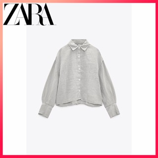 Zara ใหม่ เสื้อเชิ้ต ผ้าลินิน แขนสั้น สําหรับผู้หญิง