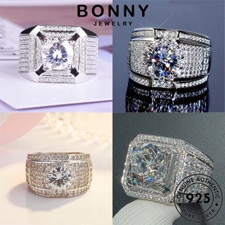 BONNY JEWELRY ต้นฉบับ แฟชั่น แหวน เงิน ผู้ชาย เครื่องประดับ Silver เกาหลี แท้ เรียบง่าย มอยส์ซาไนท์ไดมอนด์ 925 เครื่องประดับ M078