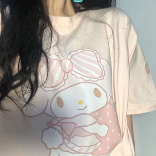 เสื้อยืดแขนสั้น ทรงหลวม พิมพ์ลาย Sanrio MyMelody น่ารัก สไตล์ญี่ปุ่น เหมาะกับฤดูร้อน สําหรับผู้หญิง [GM]