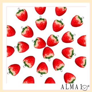 ALMA จี้สตรอเบอร์รี่ เรซิน รูปผลไม้ 3D ขนาด 18x27 มม. สีแดง สําหรับแขวนตกแต่ง DIY 20 ชิ้น