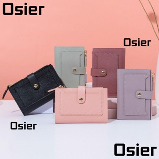 Osier1 กระเป๋าใส่เหรียญ หนัง PU สีพื้น ใส่บัตรเครดิต กระเป๋าแฟชั่น หลายใบ กระเป๋าสตางค์ ซิปสั้น ผู้หญิง