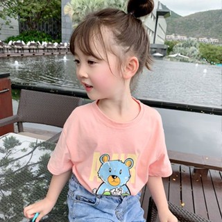 พร้อมส่ง เสื้อยืดแขนสั้นลําลอง ผ้าฝ้ายแท้ แฟชั่นฤดูร้อน สไตล์เกาหลี และญี่ปุ่น สําหรับเด็กผู้หญิง 2023