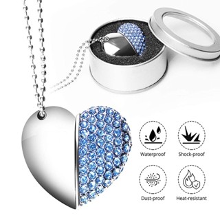 Metal crystal love leaf heart pendrive Memory Stick USB Flash disk Pen Drive 16GB 32GB 64GB jewelry Diamond gift