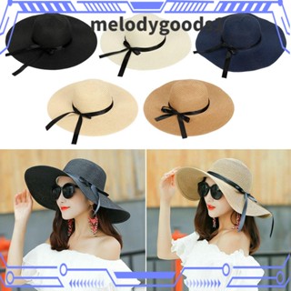 MELODYGOODS1 หมวกฟางปีกกว้าง ขนาดใหญ่ เหมาะกับเดินชายหาด สําหรับผู้หญิง