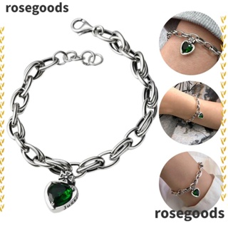 Rosegoods1 สร้อยข้อมือโซ่ ประดับเพทาย รูปหัวใจ สีเขียว ปรับได้ เครื่องประดับแฟชั่น