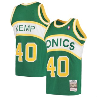 เสื้อกีฬาแขนสั้น ลายทีม Mitchell &amp; Ness Shawn Kemp Green Seattle Supersonic Hardwood Classic 1994-95 สําหรับผู้ชาย