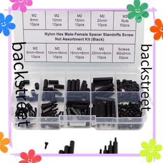 Backstreet สกรูไนล่อน M2 ตัวผู้ ตัวเมีย หกเหลี่ยม สีดํา 180 ชิ้น DIY