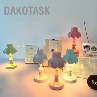 DAKOTASK โคมไฟตั้งโต๊ะ Retro Lotus Leaf Ingenious Lovely 3 แหล่งกำเนิดแสงโคมไฟตั้งโต๊ะขนาดเล็กสำหรับห้องนอนหญิง