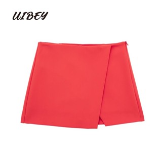 Uibey กระโปรงยาวครึ่งตัว เอวสูง สีพื้น แฟชั่น เรียบง่าย 8797