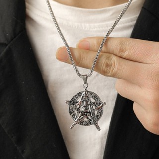 Retro Pentagram Pendant Chain Necklace Men Vintage Skull Head Jewelry Gift