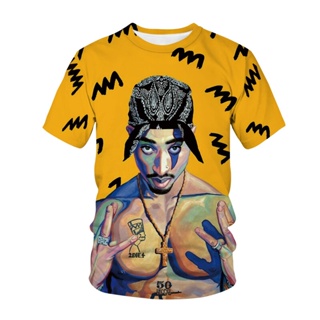 เสื้อยืด พิมพ์ลายนักร้อง Rapper Star Tupac Streetwear 2 ชิ้น