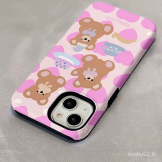 เคสโทรศัพท์มือถือ กันกระแทก ลายการ์ตูนหมีน่ารัก สีชมพู แวววาว สําหรับ iPhone 14 14Pro 14plus 2 in 1 11 12 13Promax