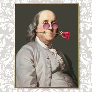 ภาพวาดผ้าใบ พิมพ์ลายดอกไม้ Benjamin Franklin Portrait สไตล์วินเทจ สําหรับตกแต่งบ้าน 0711