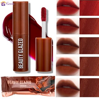 Beauty Glazed ลิปสติกช็อกโกแลต ลิปกลอส ลิปสติกรุ่นมอยส์เจอร์ไรเซอร์ ลบเส้นริมฝีปาก 12 โทนน้ำตาลแดง 【goob】