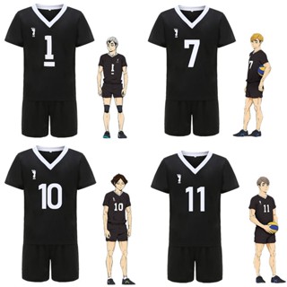 ชุดคอสเพลย์ เสื้อกีฬาแขนสั้น ลายอนิเมะ Haikyuu Osamu Miya Atsumu Shoole สีดํา และกางเกงขาสั้น