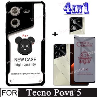 4 in 1 Tecno Pova 5 Pro ความเป็นส่วนตัว เซรามิค กระจกนิรภัย สําหรับ Tecno Pova 4 Pro 3 Neo 2 Camon 18 18P หัวเข็มขัด และเคสโทรศัพท์ อะคริลิคใส TPU นิ่ม ป้องกันการตก ฝาหลัง