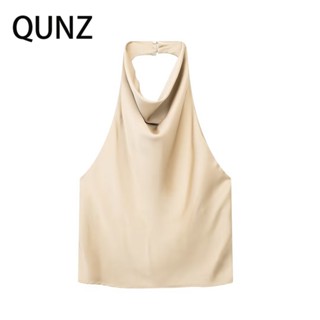 Qunz เสื้อกั๊ก ผ้าซาติน ผ้าไหม สายคล้องคอ 8799