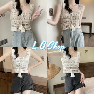 L.A Shop พร้อมส่ง เสื้อกล้ามไหมพรม ครอปถัก สีพื้น เรียบง่าย"47233" -C