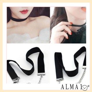 Alma โชคเกอร์กํามะหยี่ ปรับได้ หรูหรา คลาสสิก วินเทจ ริบบิ้นสีดํา