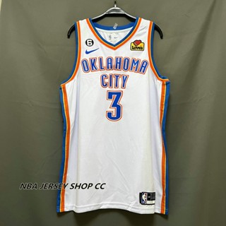 【คุณภาพสูง】ใหม่ ของแท้ NBA Oklahoma City Thunder ปี 2022-23 สําหรับผู้ชาย #3 เสื้อกีฬาแขนสั้น ลายทีม Josh Giddey Swingman สีขาว