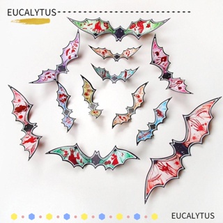 Eutus สติกเกอร์ติดผนัง รูปค้างคาวเรืองแสง ถอดออกได้ ทนทาน สําหรับปาร์ตี้ฮาโลวีน 12 ชิ้น