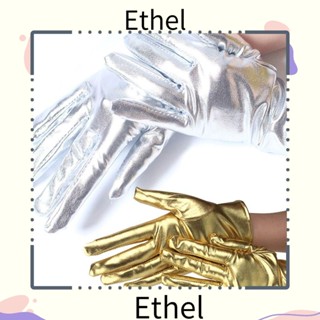 Ethel1 ถุงมือหนังสั้น สีทอง สีเงิน สไตล์โกธิค พังก์ ฮาโลวีน สําหรับการแสดงบนเวที