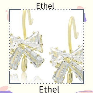 Ethel1 ตะขอลูกบาศก์เซอร์โคเนีย ประดับโบว์ พร้อมห่วงต่างหู ตะขอทองเหลือง พลอยเทียม 20 ชิ้น