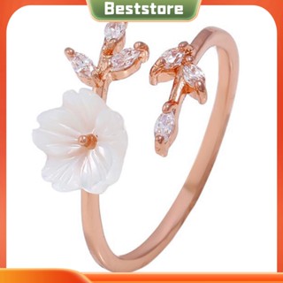 Beststore|  เครื่องประดับผู้หญิง แหวนแฟชั่น โลหะผสม รูปดอกไม้ ประดับเพชรเทียม เปิดนิ้วมือ