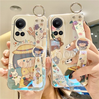 เคสโทรศัพท์มือถือนิ่ม กันกระแทก ลายการ์ตูนเด็กผู้หญิงน่ารัก แต่งกลิตเตอร์ วิบวับ พร้อมสายคล้องข้อมือ สําหรับ OPPO Reno10 Pro Plus Pro+ A58 A78 A98 5G 4G Reno 10 10Pro Reno10Pro+