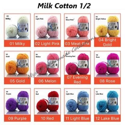 1/2 MILK COTTON YARN 5ply 50g Benang ผ้าฝ้ายนมถักเส้นด้ายเรียบเส้นด้ายนุ่มเส้นด้ายโครเชต์Bang Kait D