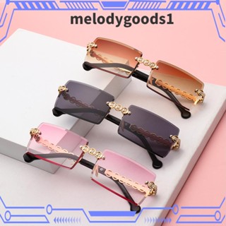 Melodygoods1 แว่นตากันแดด กรอบโลหะ ทรงสี่เหลี่ยมผืนผ้า ไร้ขอบ แฟชั่นฤดูร้อน สําหรับผู้หญิง