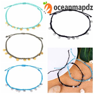 Oceanmapdz สร้อยข้อเท้าถักมือ จี้พู่ ทองแดง สไตล์โบฮีเมียน ปรับได้ เครื่องประดับเท้า แฮนด์เมด ฤดูร้อน