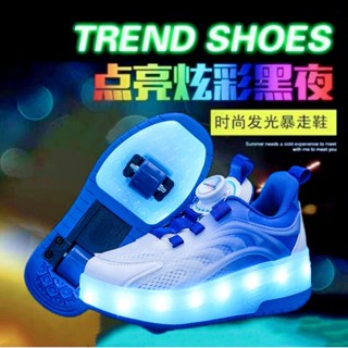 【สินค้าเฉพาะจุด】รองเท้ามีล้อ ไฟ LED คิดค่าใช้จ่าย 2 รองเท้าเดินแบบล้อเลื่อนแบบอินไลน์โรลเลอร์สเก็ต ล้อพับ