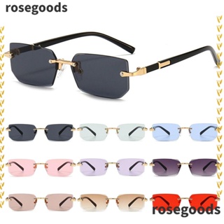 Rosegoods1 แว่นตากันแดด ไร้กรอบ ทรงสี่เหลี่ยมผืนผ้า Y2K UV400 สําหรับผู้หญิง และผู้ชาย