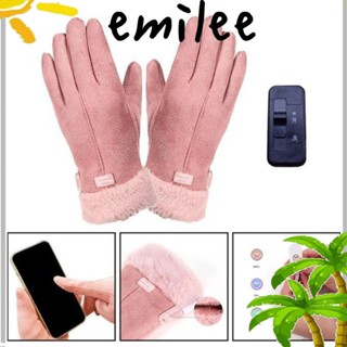 Emilee ถุงมืออุ่นไฟฟ้า นุ่ม ฤดูหนาว อบอุ่น USB รถจักรยานยนต์ ถุงมือ