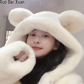 Ruo Bei Xuan ใหม่ของผู้หญิงคลุมด้วยผ้าหูหมีน่ารักหลวมเสื้อโค้ทยาวปานกลางผ้ากำมะหยี่หนานุ่ม