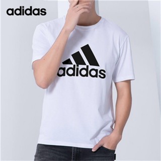 Adidas เสื้อยืดแขนสั้น ผ้าฝ้าย 100% พิมพ์ลายโลโก้ ขนาดใหญ่ สไตล์มินิมอล สําหรับผู้ชาย