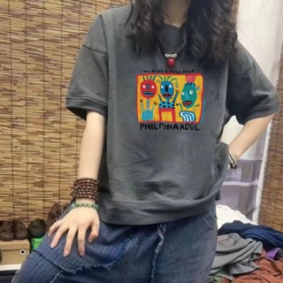 เสื้อยืดแขนสั้น ผ้าฝ้ายแท้ ทรงหลวม เข้ารูป ลายการ์ตูน
