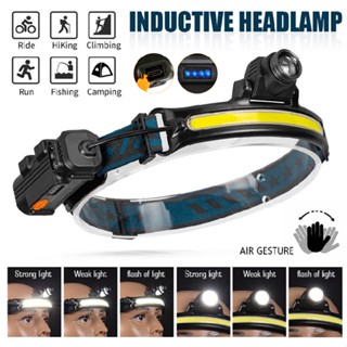 Head Torch Zoom USB Rechargeable Headlamp COB LED Motion Sensor Head Light