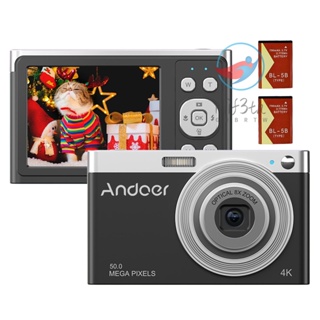 Andoer กล้องบันทึกวิดีโอดิจิทัล 4K 50MP หน้าจอ IPS 2.88 นิ้ว โฟกัสอัตโนมัติ ซูม 16X (ออปติคอล 8X และดิจิทัล 8X) กันสั่น ตรวจจับใบหน้า พร้อมแบตเตอรี่ 2 ชิ้น